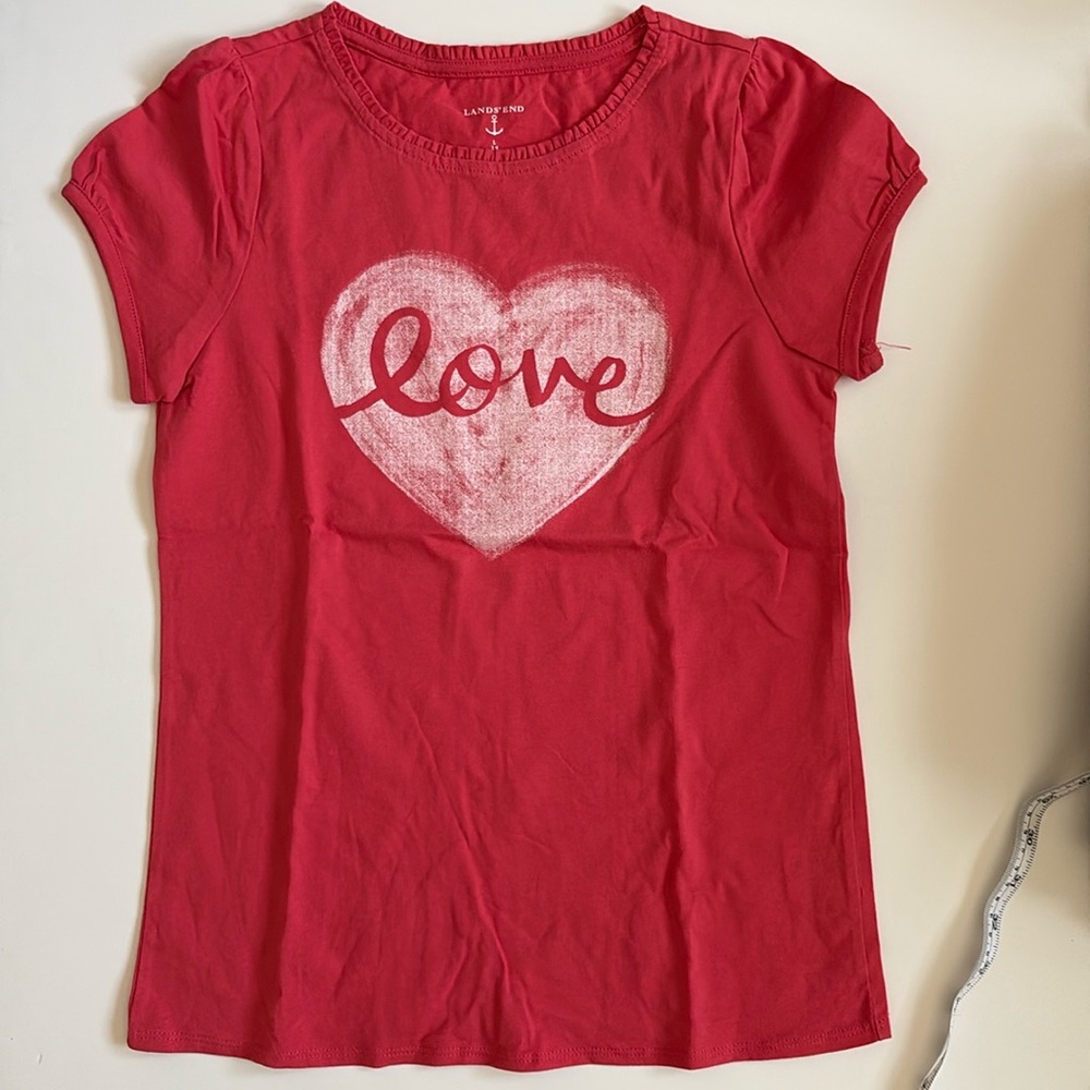Lands End Kids Red White Heart Live Graphic Tee Top Short Sleeve Cotton Girls 14